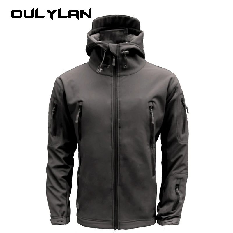 

Oulylan Mens Jacket Hiking Shark Skin Soft Shell Clothes Windbreaker Flight Pilot Hood Outdoors Fleece Field Jacket