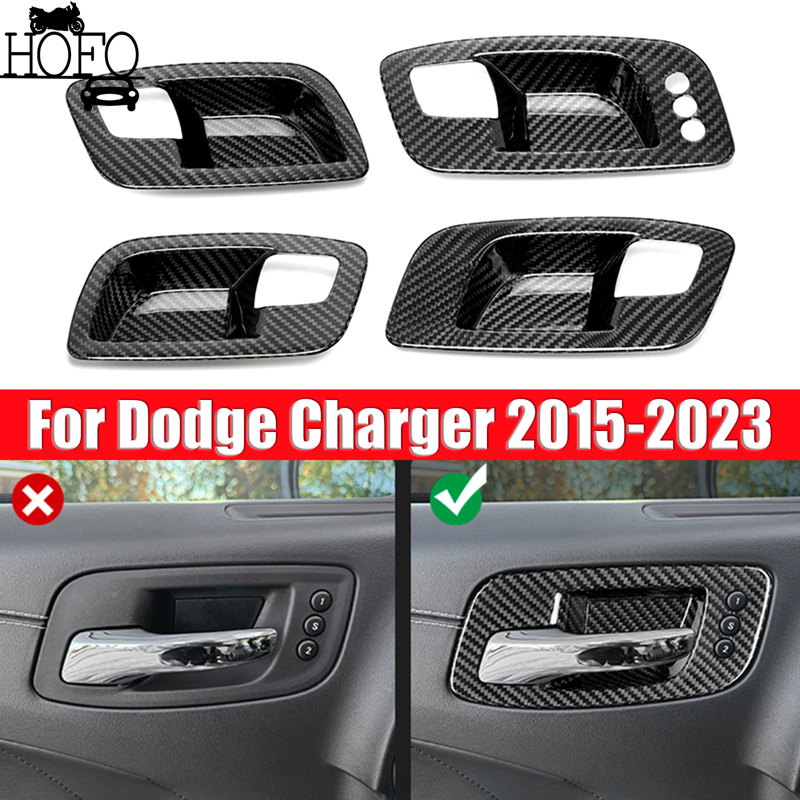 

4PCS Interior Door Handle Bowl Cover Trim For Dodge Charger 2015-2023