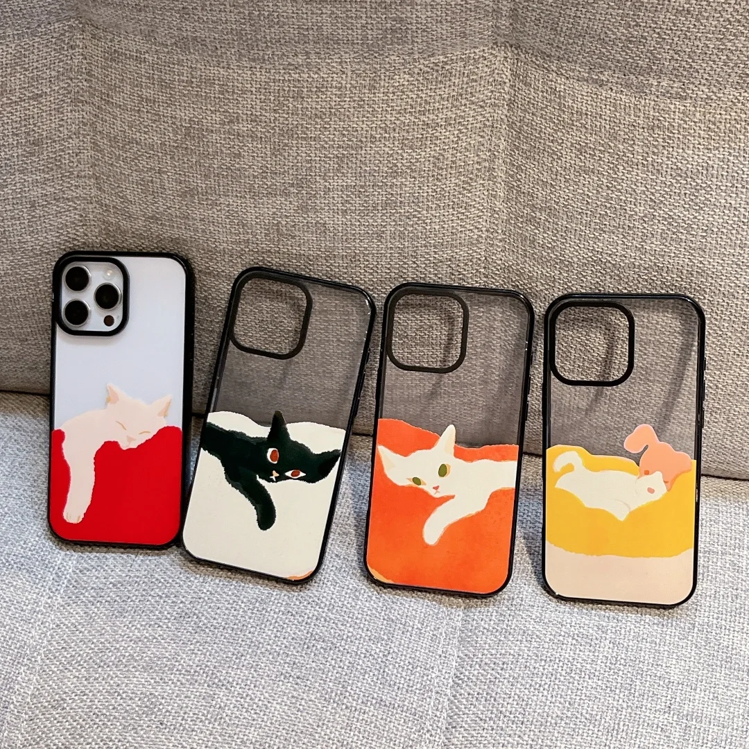 

Dog Cat Couple Phone Case For iPhone 16E 17 16 15 11 12 14 13 Pro Max Air XS XR Plus Cute Cartoon Animal Shockproof Cover