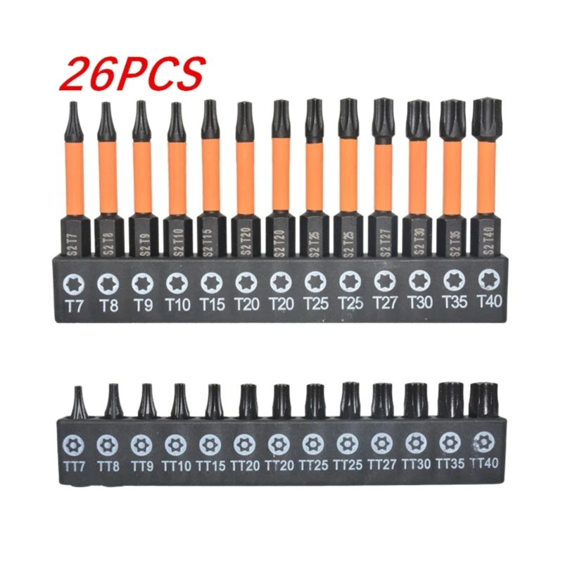 26Pcs Torx Screwdriver Tamper Proof Security Drill Bit Set for Electric Drill Magnetic Extension Adapter Bit 517A