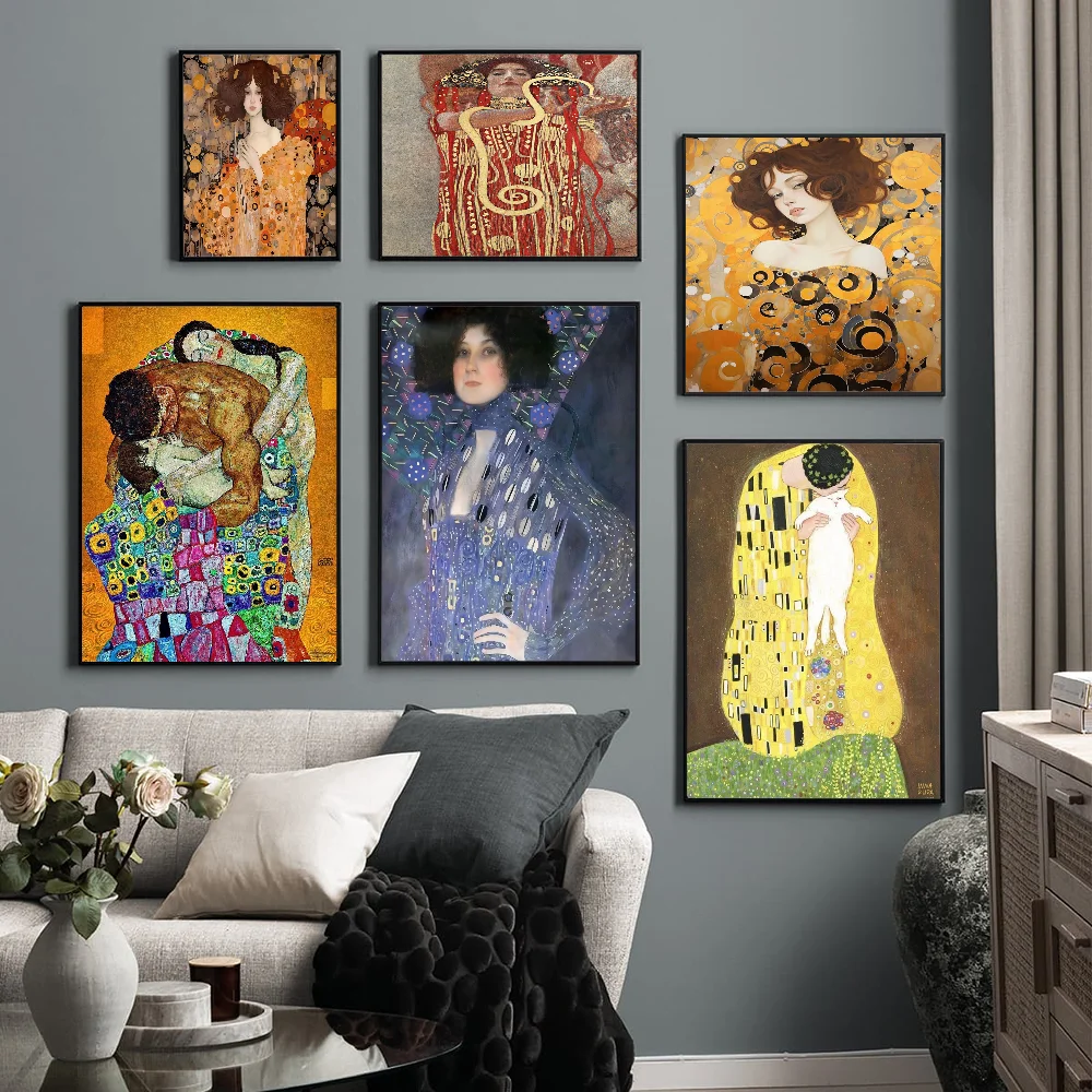 Classic Gustav Klimt Family Famous Canvas Painting Tear Kiss Gold Good Quality Prints and Posters Waterproof Paper Sticker