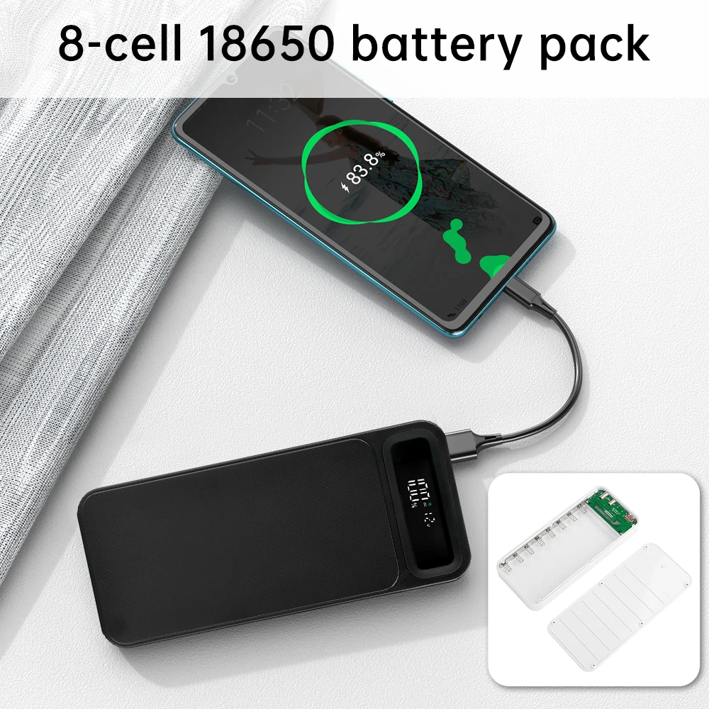 DIY 18650 Battery Storage Charging Box Storage Box Case Without Battery Dual USB Type-C Suitable for iPhone Samsung