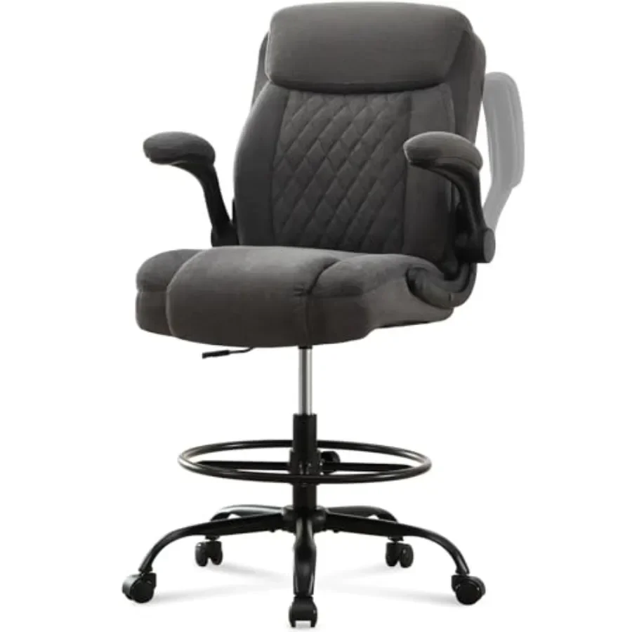 Tall Drafting Chair for Standing Desk Ergonomic Office Chair with Adjustable Foot Ring, Flip-Up Armrests, Lumbar Support Breath