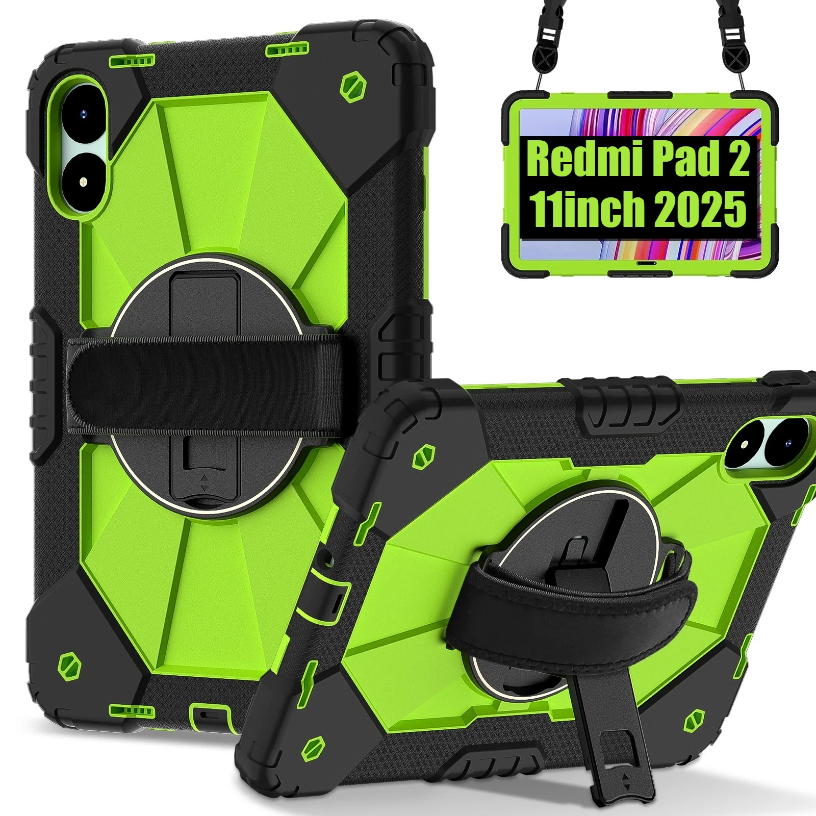 حافظة حماية للكمبيوتر اللوحي موديل A2 لهاتف Redmi Pad Pro/Pad2/Xiaomi Poco Pad 12.1 حامل + حزام كتف كروس غطاء مضاد للسقوط