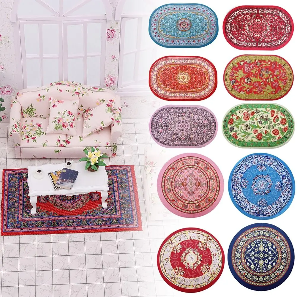 Ovale Ronde Poppenhuis Tapijt Bloemenpatroon Multicolor Miniatuur Weven Tapijt Poppenaccessoires Spelen Huis Vloerbedekking Mat