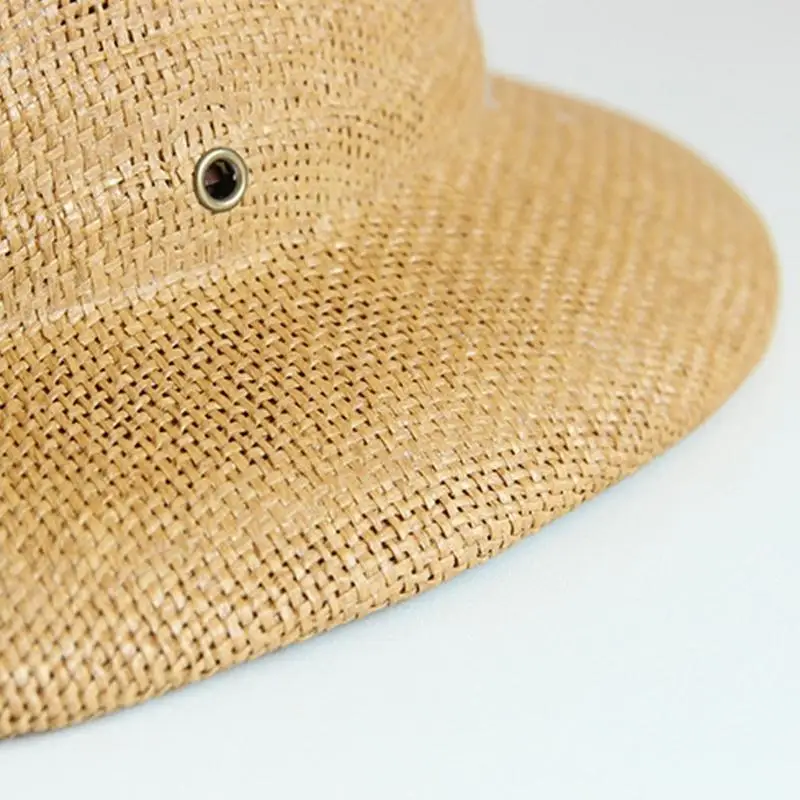 652F قبعة تنكرية أنيقة من القش، قبعة شمس قابلة للتنفس مع حزام منسوج للرجال والنساء والأطفال #4