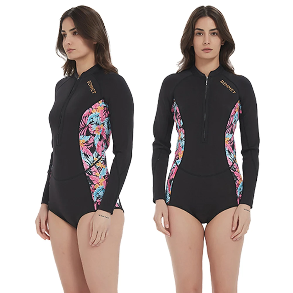 DEMMET Woman Diver Diving Suit 1.5MM/3MM Neoprene Diving Equipment Printing Long Sleeve Bikini Swimsuit Women Korean Swimwear