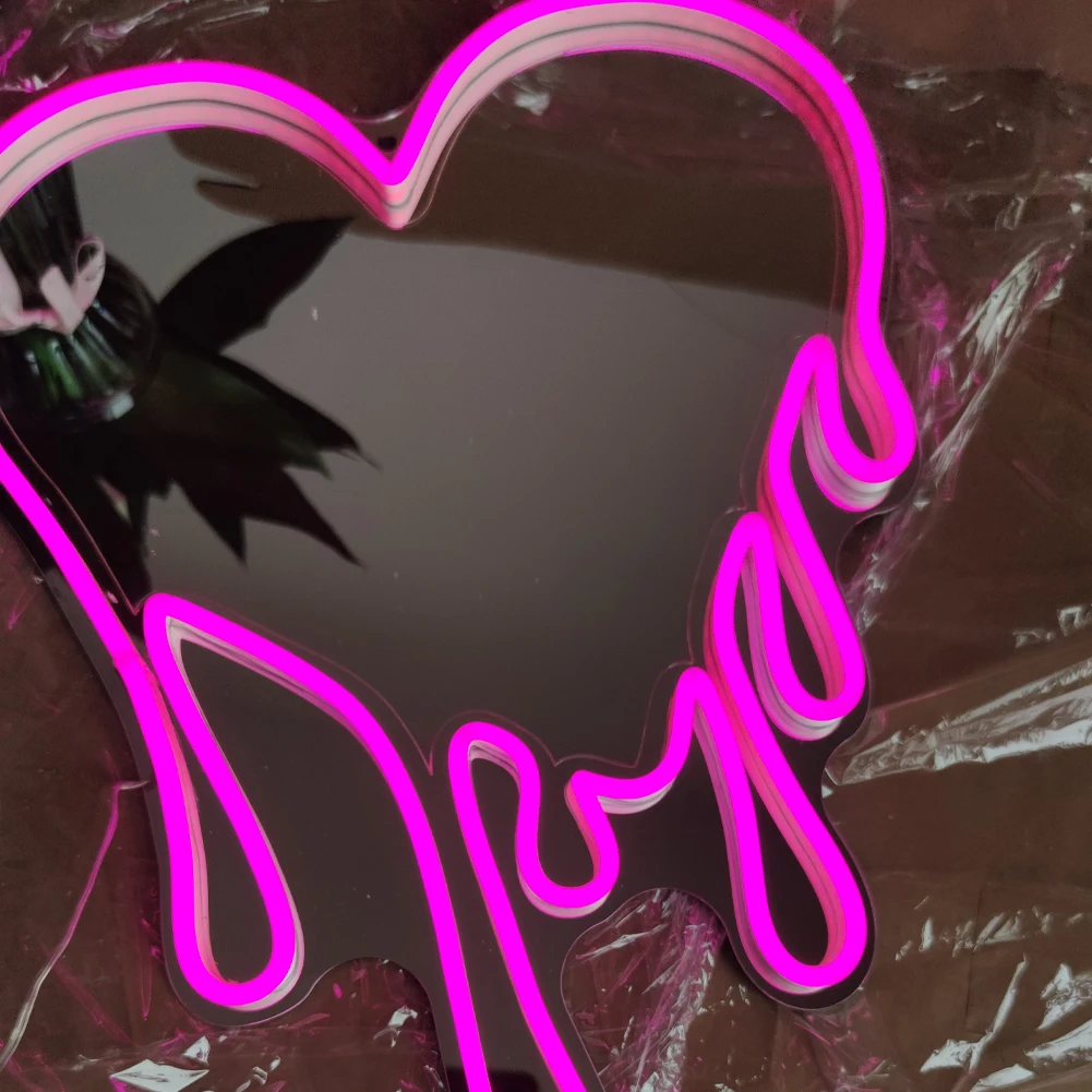 Melt Heart-Shaped Neon Mirror-Dimmable USB Powered LED Light with Adjustable Brightness-Perfect Wall Decor for Room BirthdayGift