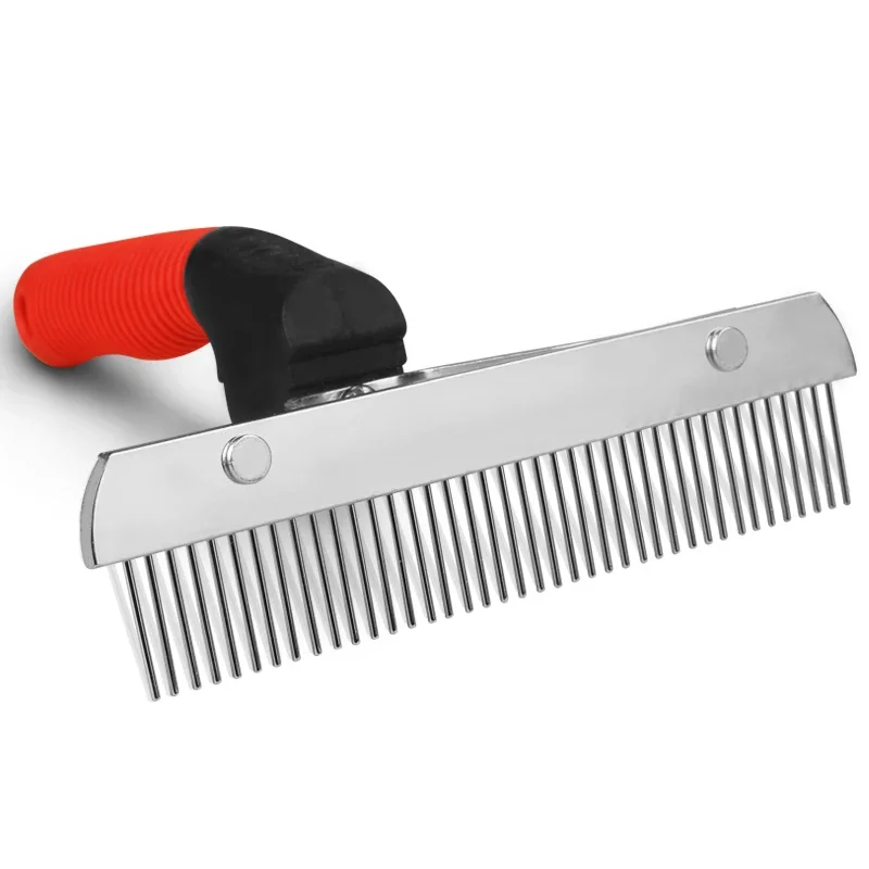 Long Tooth Undercoat Dog Rake Anti-Slip Rubber Handle Pet Grooming Rake Slicker Tool Heavy and Duty Steel Comb for Long Hair Pet