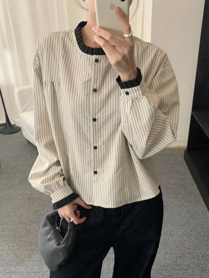 

Alien Kitty Minimalist Women Shirts Loose Autumn Fashion New All Match 2025 Streetwear Casual Full Sleeve Stripes Vintage Slim