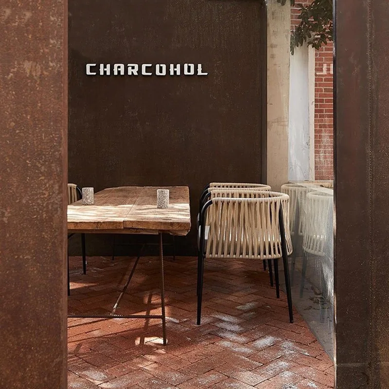 Outdoor-Tisch und Stuhl aus Aluminiumlegierung mit gewebtem Seil, Rattan-Freizeitstuhl