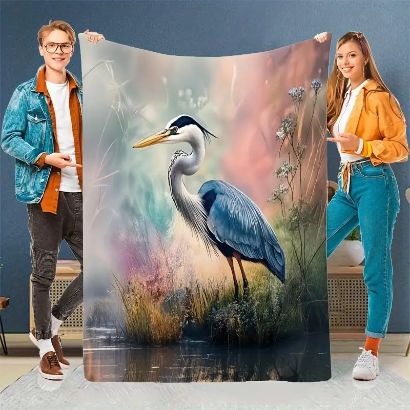 Blue Heron Fleece Blanket Nature Wildlife Art Design Soft Cozy Throw Home Decor for Living Room or Bedroom Gift for Bird Lovers