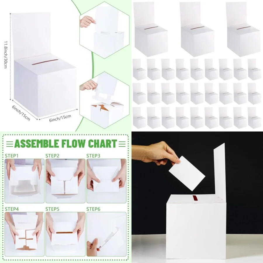 

48 Pack Raffle Boxes Ballot Box Suggestion Box with Slot, 6 x 6 x 6 Inch Cardboard Raffle Boxes with Slot for Ticket and Remova