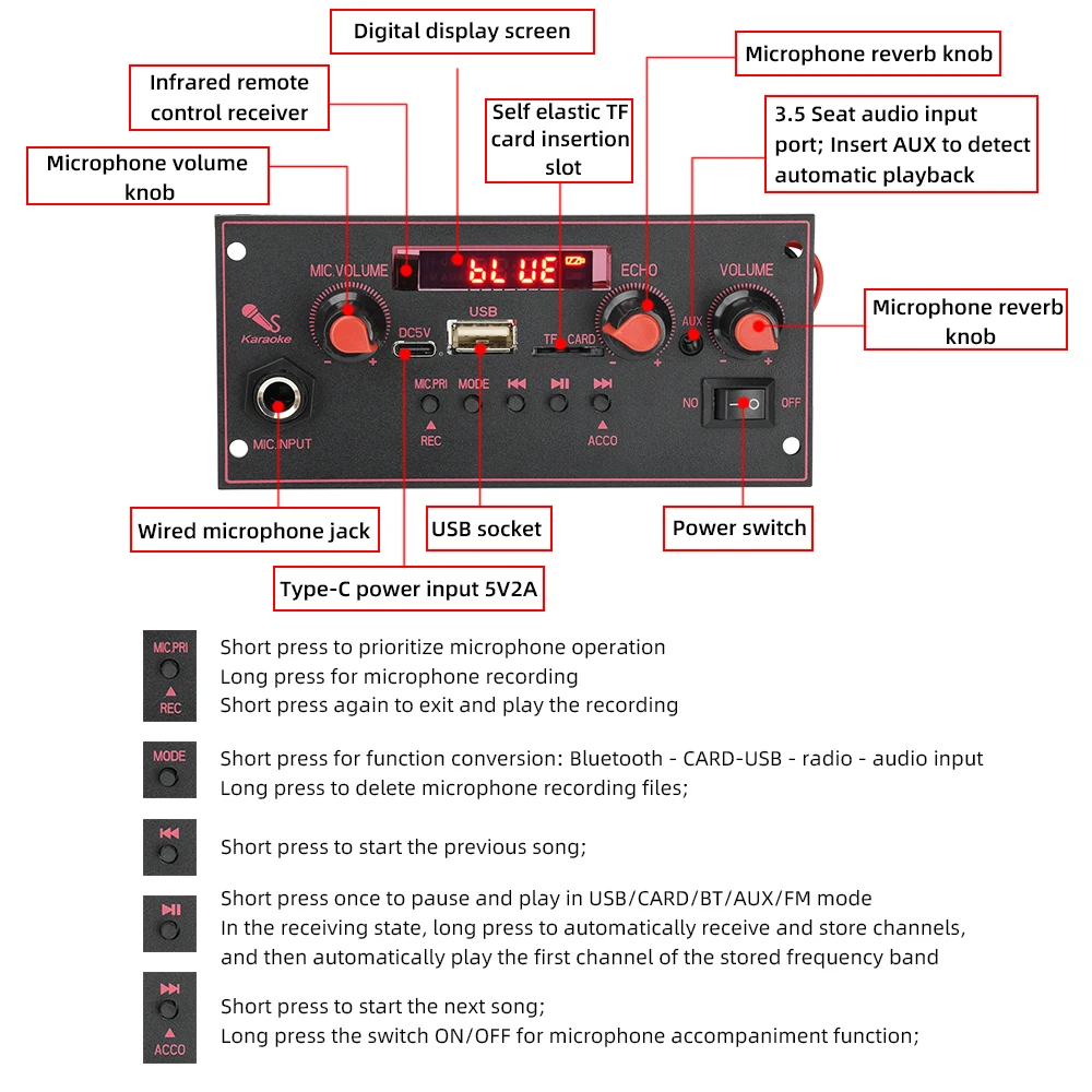 DC3.7 ~ 5 В Bluetooth аудио декодер плата аудиоплеер микрофон встроенный модуль 10 Вт * 2 аудио усилитель беспроводной пульт дистанционного управления