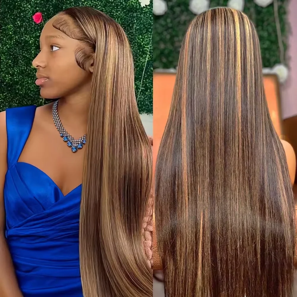 

46 Inch P4/27 Highlight 13x6 Hd Lace Frontal Wig Pre Plucked Ombre Blonde Straight Human Hair Wigs 13x4 Lace Front Wig For Women