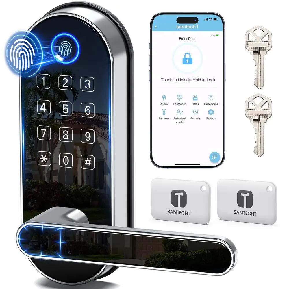 Keyless Entry Fingerprint Smart Lock Code Pass Biometric Handle Digital Door Knob Unlock Securityalarms Manage All Doors Easy