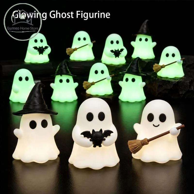 Glow in Dark Halloween Ghost Mini Statue 1PC Luminous Ornament Stylish Table Decor for Cafe Window Display Holiday Party Decor