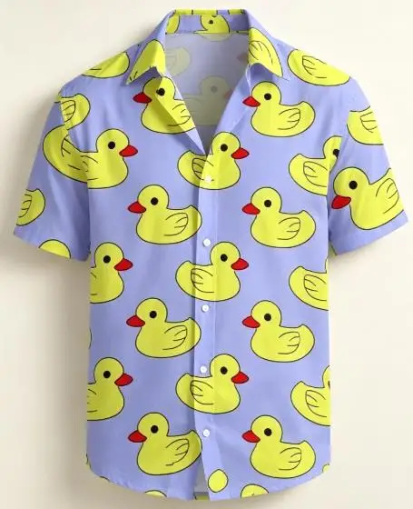 Cute Yellow Duckling Graphic Pattern Mens Camp Collar Summer Beach Hawaiian Blouse