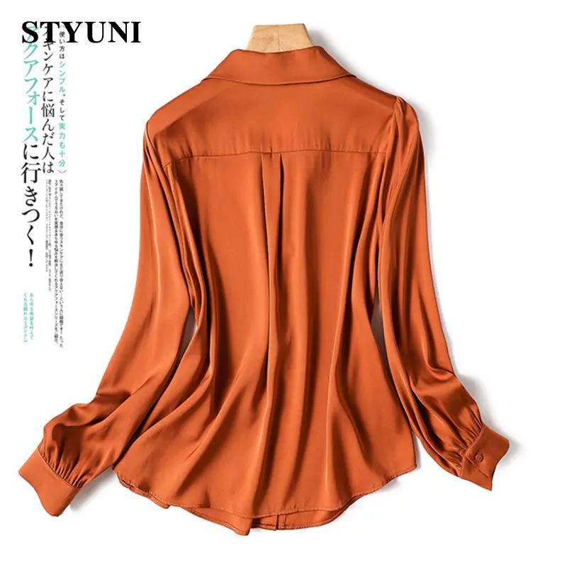 Orange Casual Turn-Down Collar Single Breasted Long Sleeve Women\'s Blouse Shirt Korean Fashion Female Clothing Tops Autumn 2023
