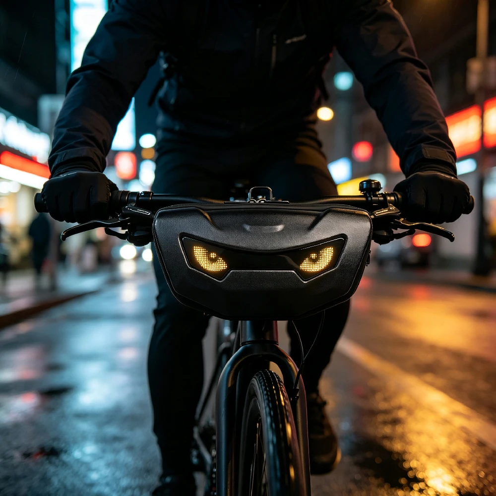 Waterproof Bike Front Handlebar Phone Bag, Smart LED Pixel Display Bicycle Storage Pouch with Bluetooth APP Custom Control