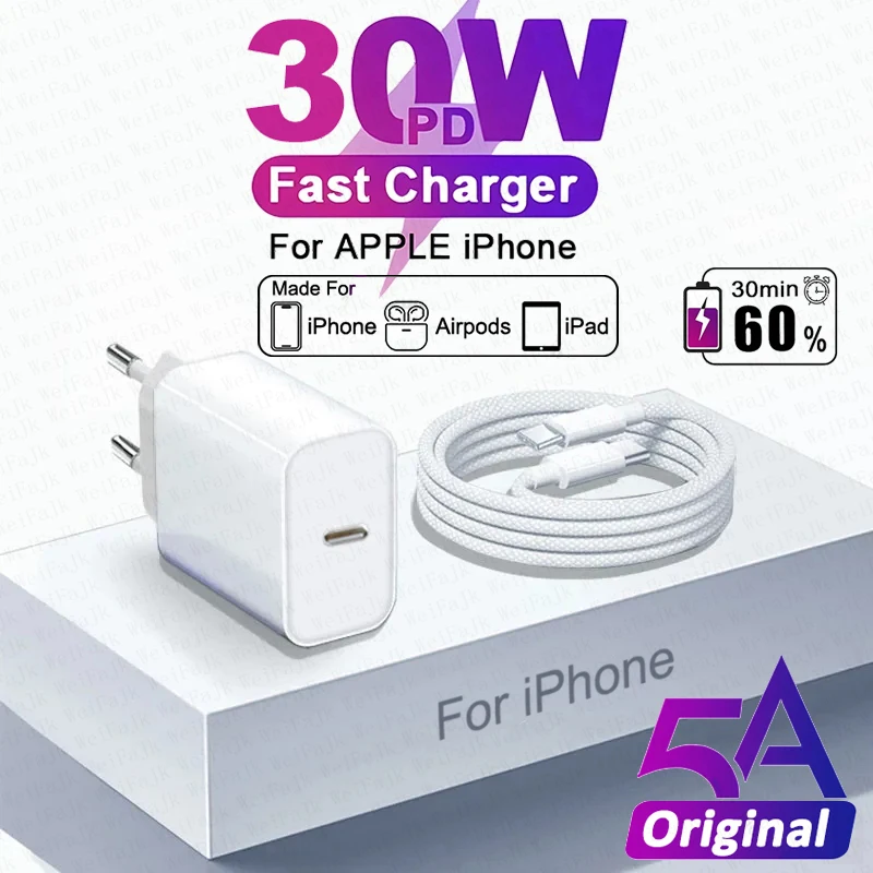 For Apple Original PD 30W Quick Charger For iPhone 15 14 13 12 11 Pro Max Mini X XS XR 8 Plus Fast Charging Type C iPhone Cable 200 sold4,687.045,184.44Save 497.4-9%4300Audio world StoreSee previewSim