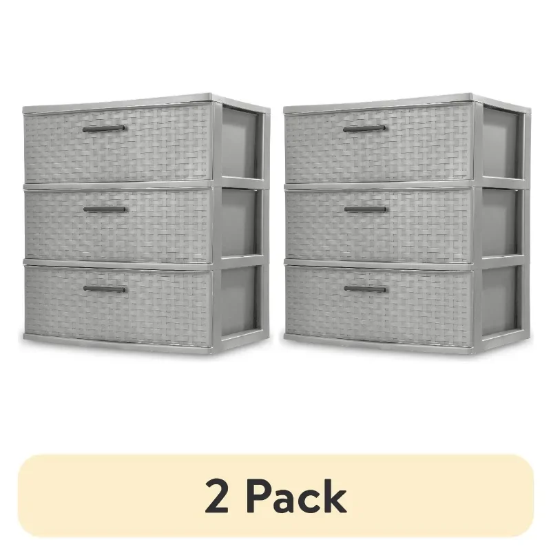 

NEW (2 pack) 3 Drawer Wide Weave Tower Plastic, Cement, Case of 1