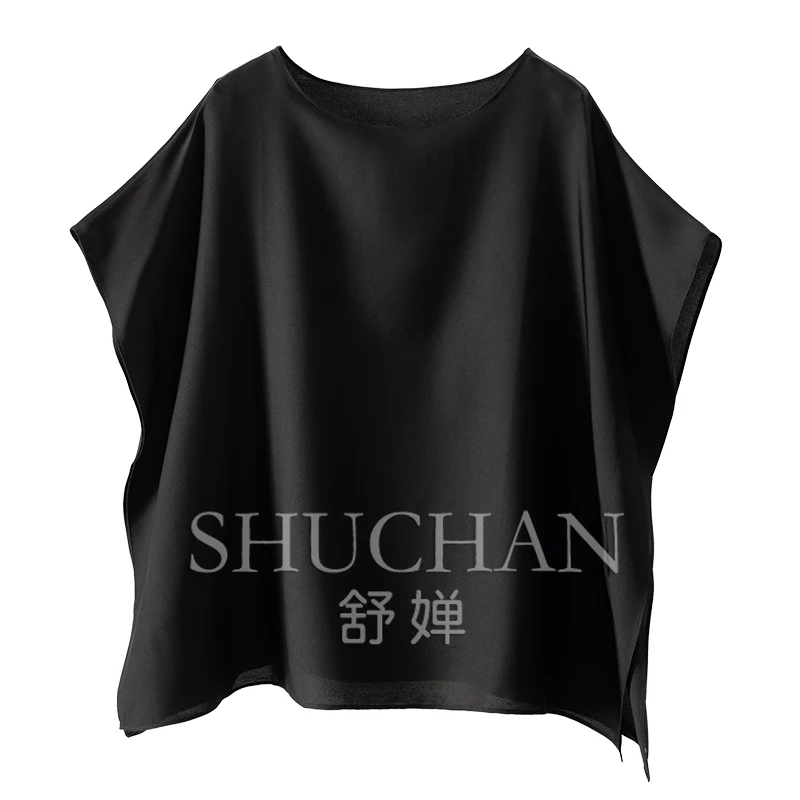 

92% Natural Silk Double Joe One Piece Square Towel Short Sleeve Shirt Women 7W02 Blusas Mujer De Moda 2025 Verano