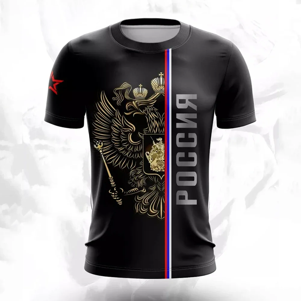Russia National Flag Print T Shirt For Men Fashion National Emblem Pattern Short Sleeve Oversized T-shirts Leisure O-neck Tops