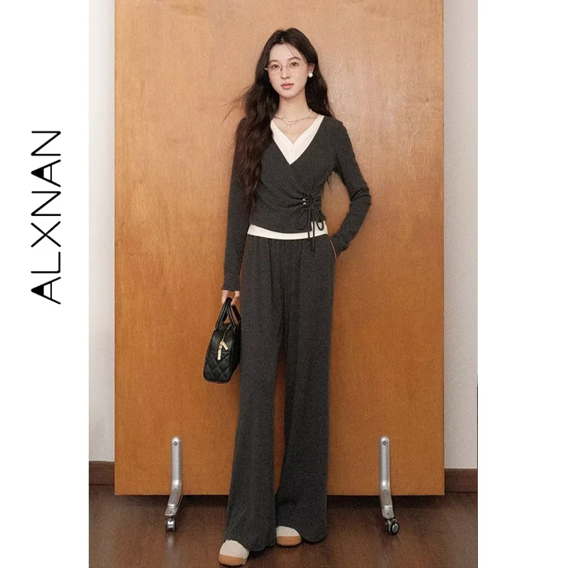 

ALXNAN мешковатые брюки, женские серые широкие брюки с высокой талией, осень 202, офисные женские повседневные свободные женские брюки L569113-1