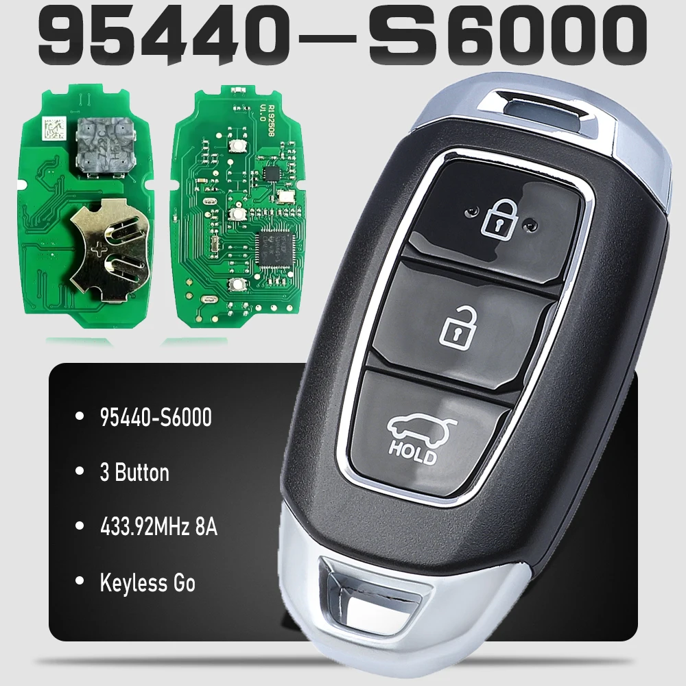 

KEYECU 95440-S6000 433.92MHz 8A Chip Smart Remote Control Proximity 3 Button Keyless Go Key for Hyundai Santa Fe Kona IX35 i30