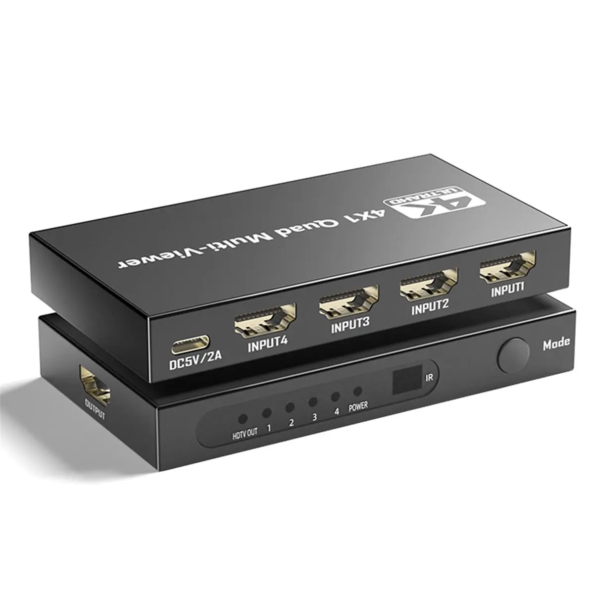 4K -Compatible Quad Screen Multiviewer 1080P 4 in 1 Out Multi Viewer Seamless Switcher 9 Display Modes for PC Camera