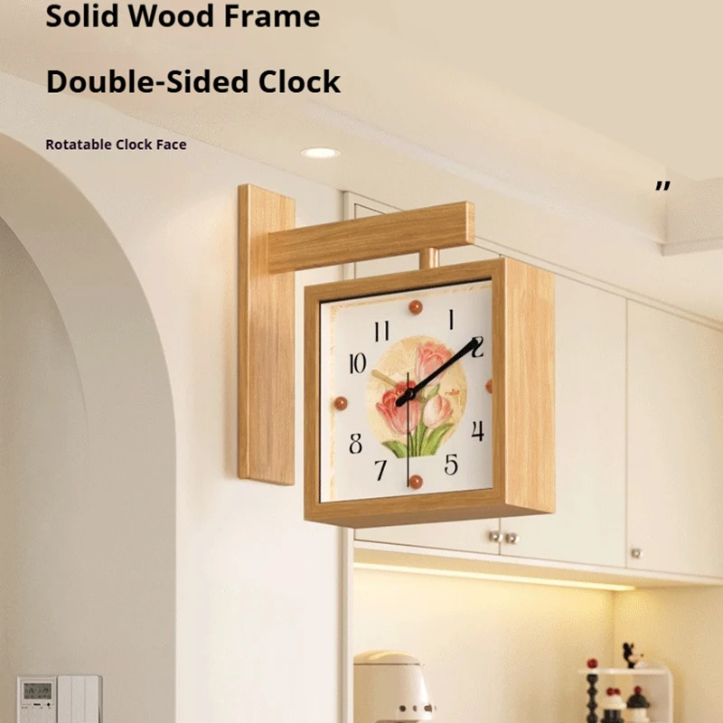 American Solid Wood Double-sided Wall Clock Modern Fashion High-end Living Room Wall Clock Designer Home Decor ساعة الحاءط FYWC