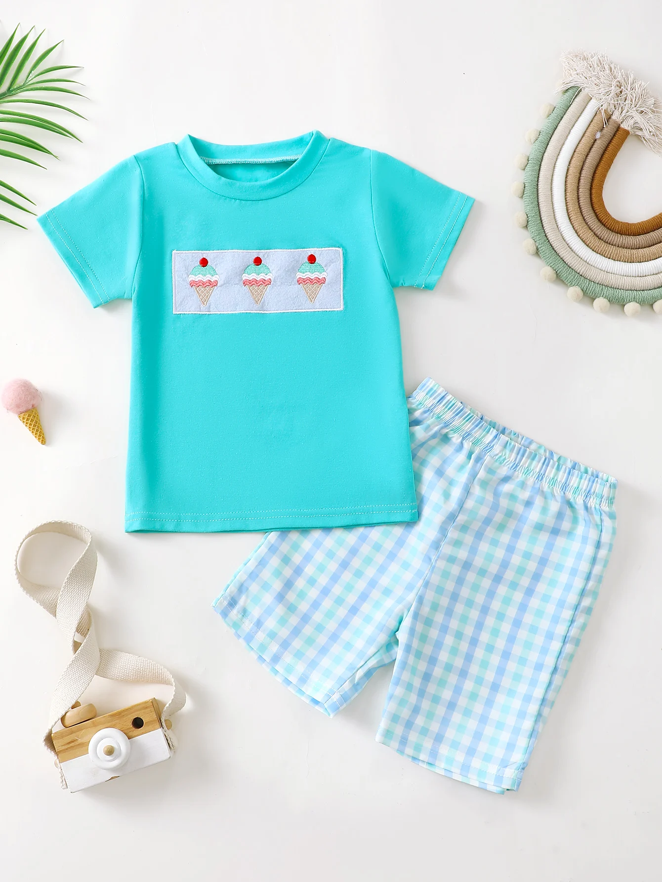 Baby Jungen Sommer Eiscreme Muster Kurzarm Outfit Set Niedliche Kinderkleidungskollektion