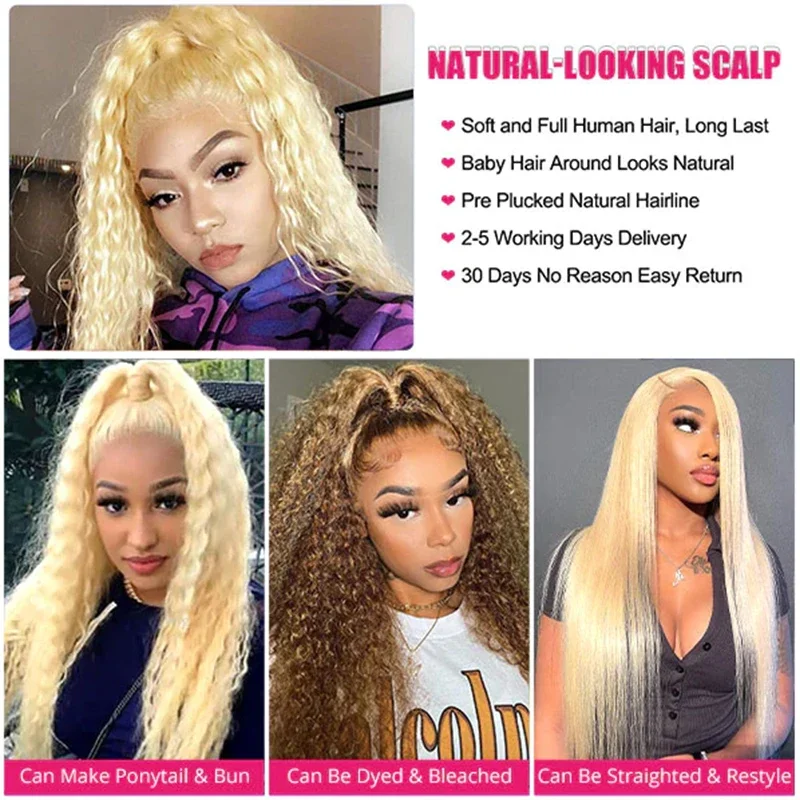 613 Blonde deep Wave 13x6 HD Lace Front Human Hair Wig 30 inch Lace Front Curly Wigs 200 Density Brazilion Virgin Human Hair Wig