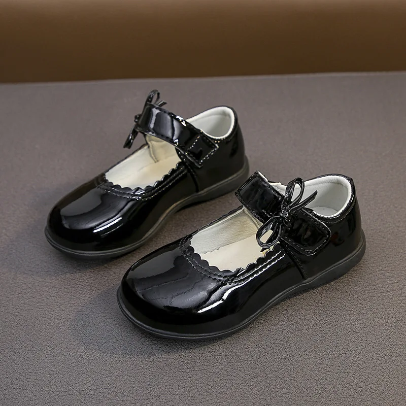 Girls' Black Small Leather Shoes Soft Soled Princess Shoes Middle-aged Children's Casual Performance Shoes