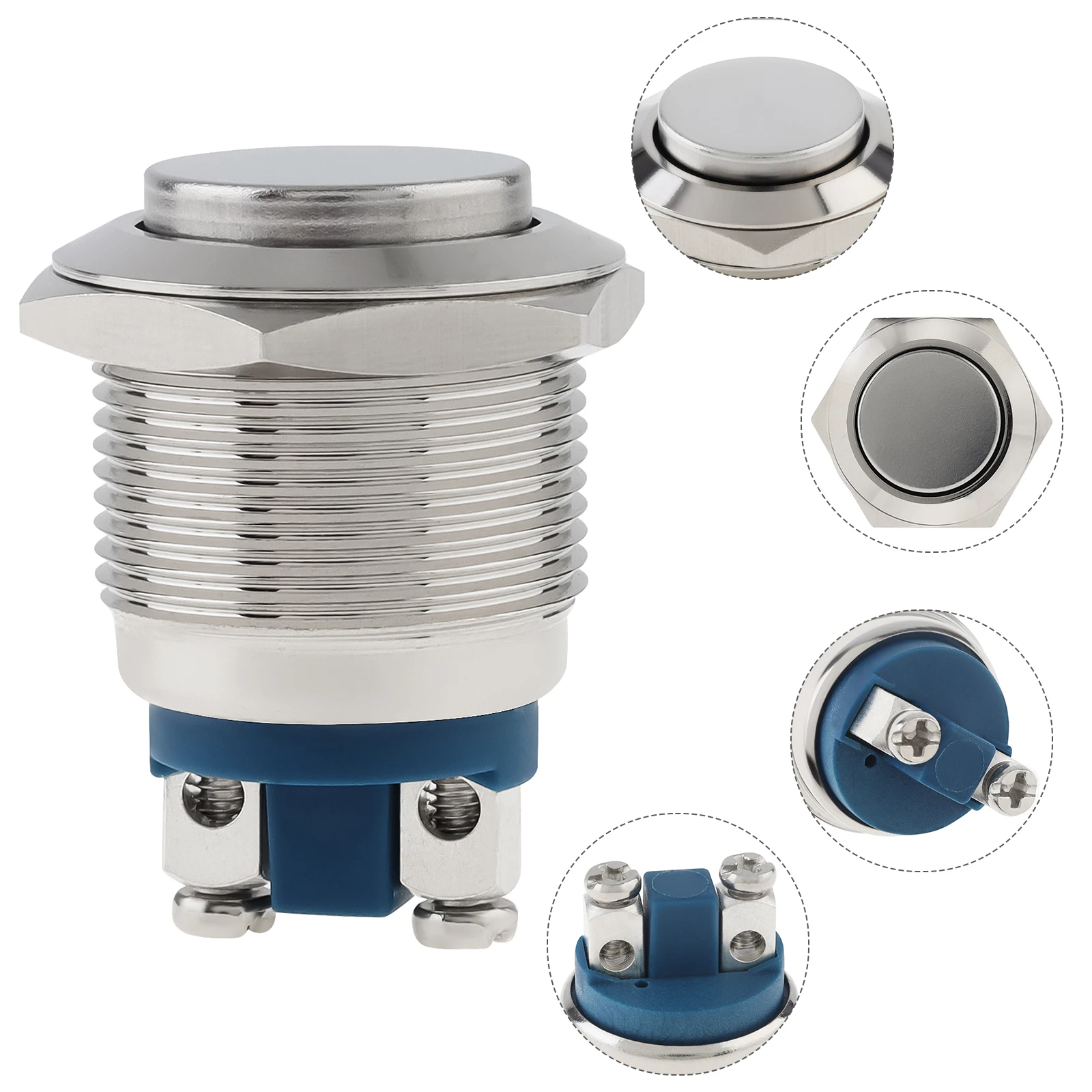 

19mm Waterproof Stainless Steel Metal High Flush Screw Terminals 250V 5A 1NO SPST Momentary Push Button Switch