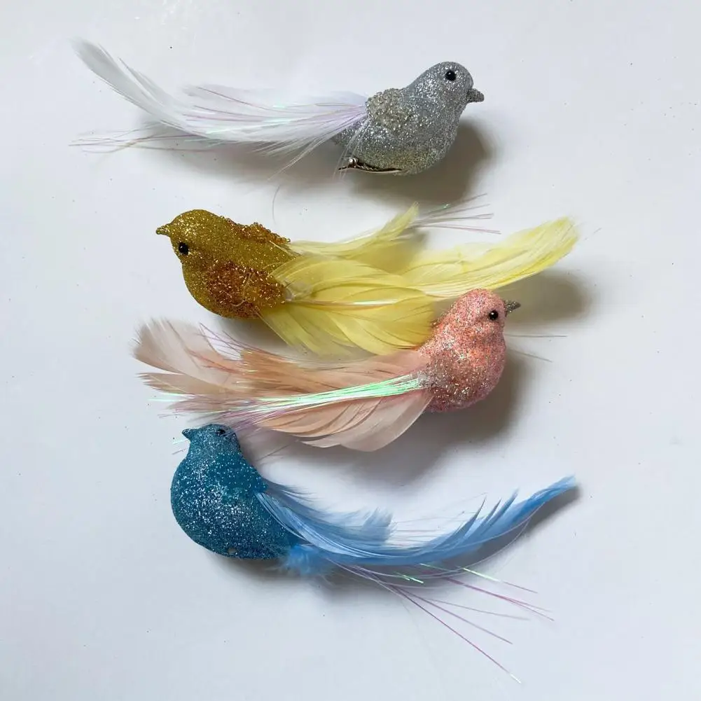 Sparkling Feathered Bird Decor Glitter Feather Bird Ornament Clip for Christmas Tree Decoration Festive Sparkling for Home