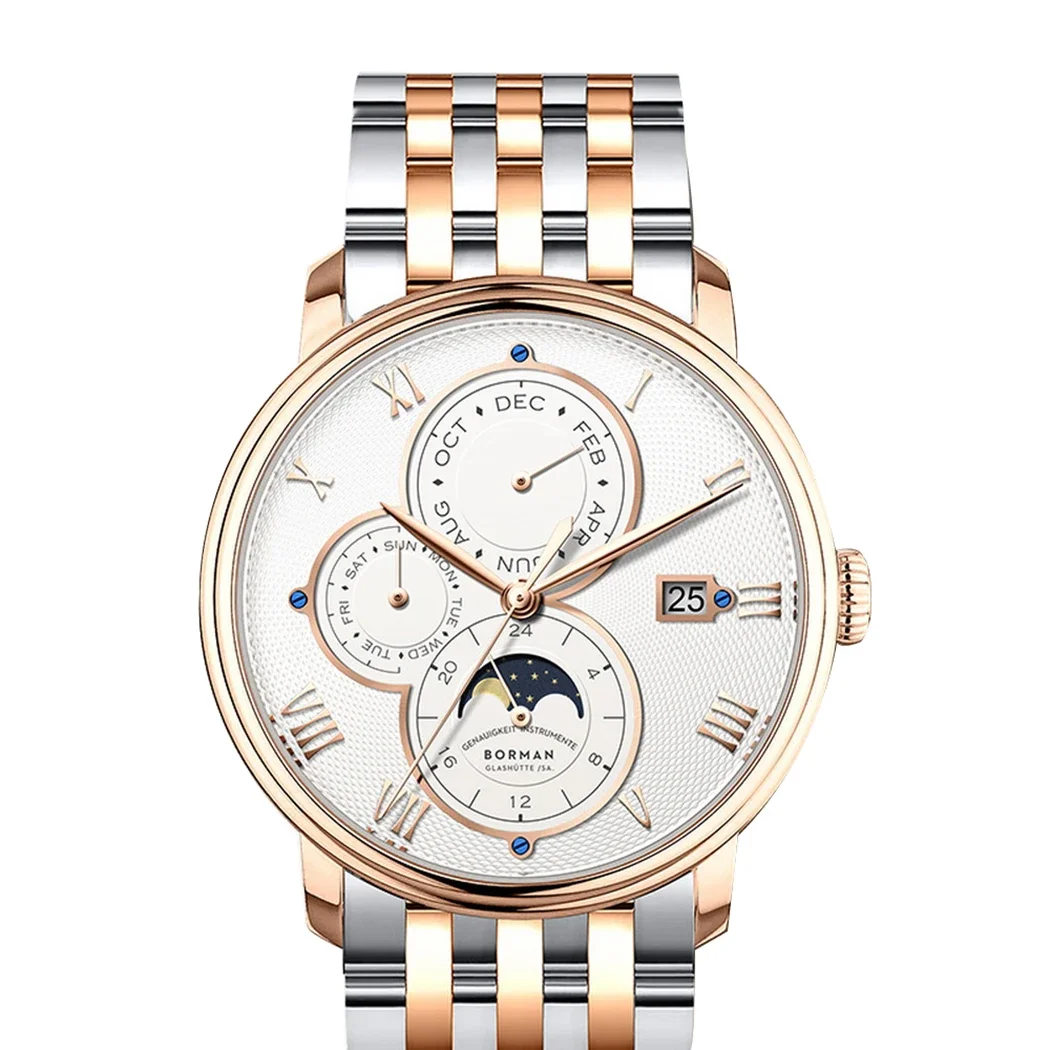 Borman Heren Automatische Horloges Luxe Heren Jurk Horloge Zelf Wind Mechanisch Horloge Mode 50M Waterdicht Saffier Maand Week