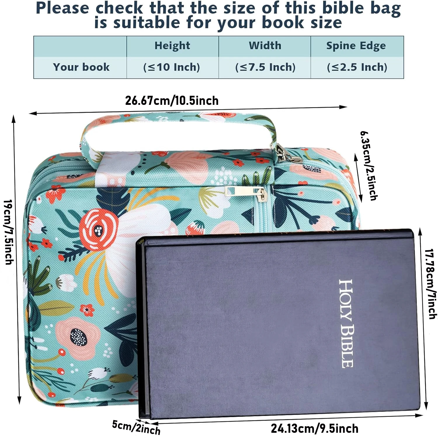 Bible Cover Case for Women 10'' Floral Carrying Book Case, 6 Pens, 72 Bible Tabs Bible Cover Bag Portable Book Cover