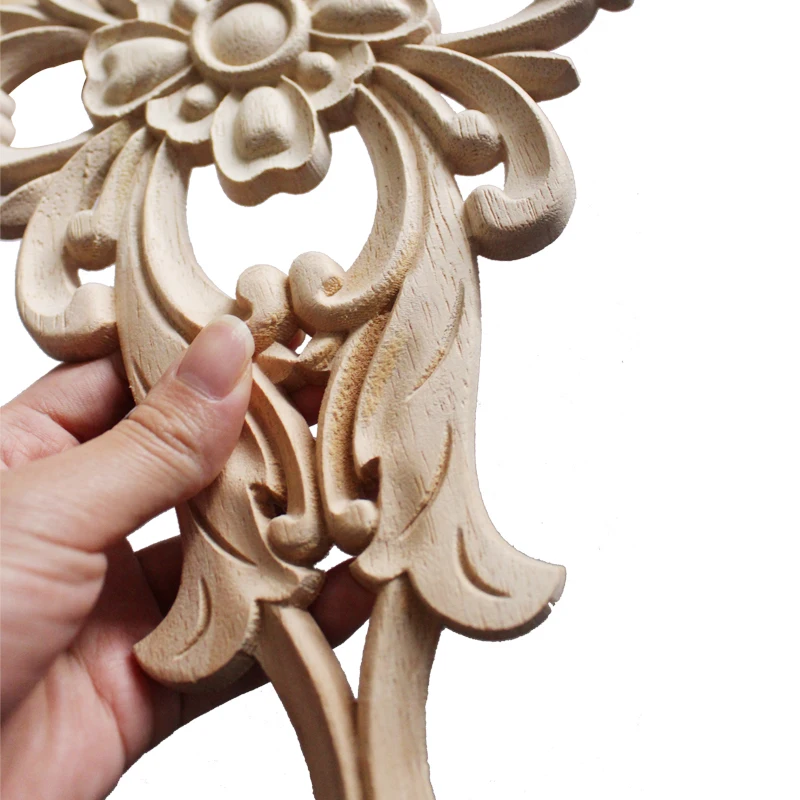 Natural Floral Wood Carved Crude Wood Wooden Figurines Crafts Unpainted Corner Appliques Frame Furniture Woodcarving Decorative