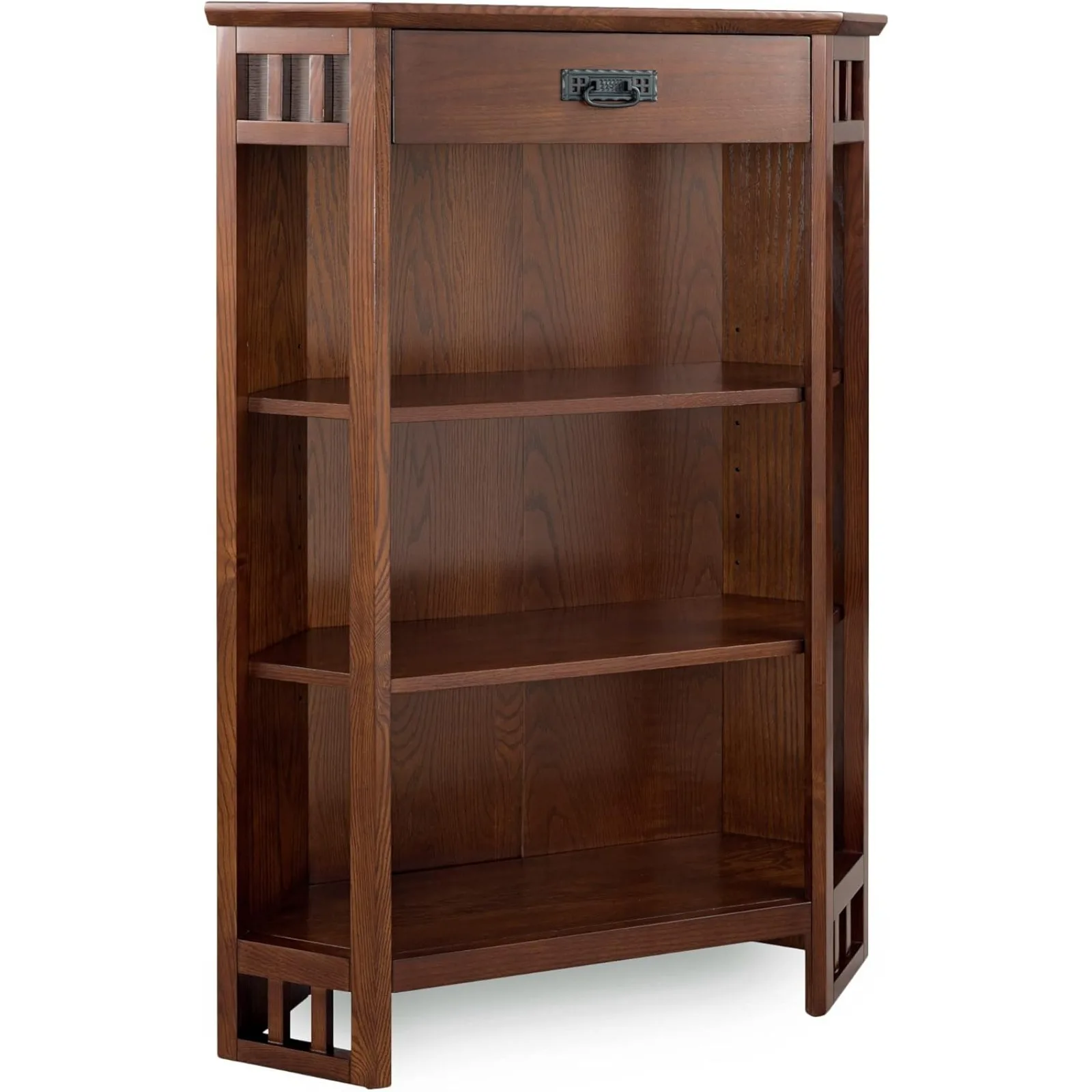 

US 82263 Mission Mantel Height Corner Bookcase with Drawer Storage, Made with Solid Wood, for Entryway, Living