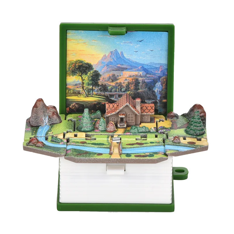 Mini Foldable Book Pop-up Keychain Novelty Gadgets Magic Prop Tricks 3D Bucolic Cottage Bag Pendant Dollhouse Magic Book