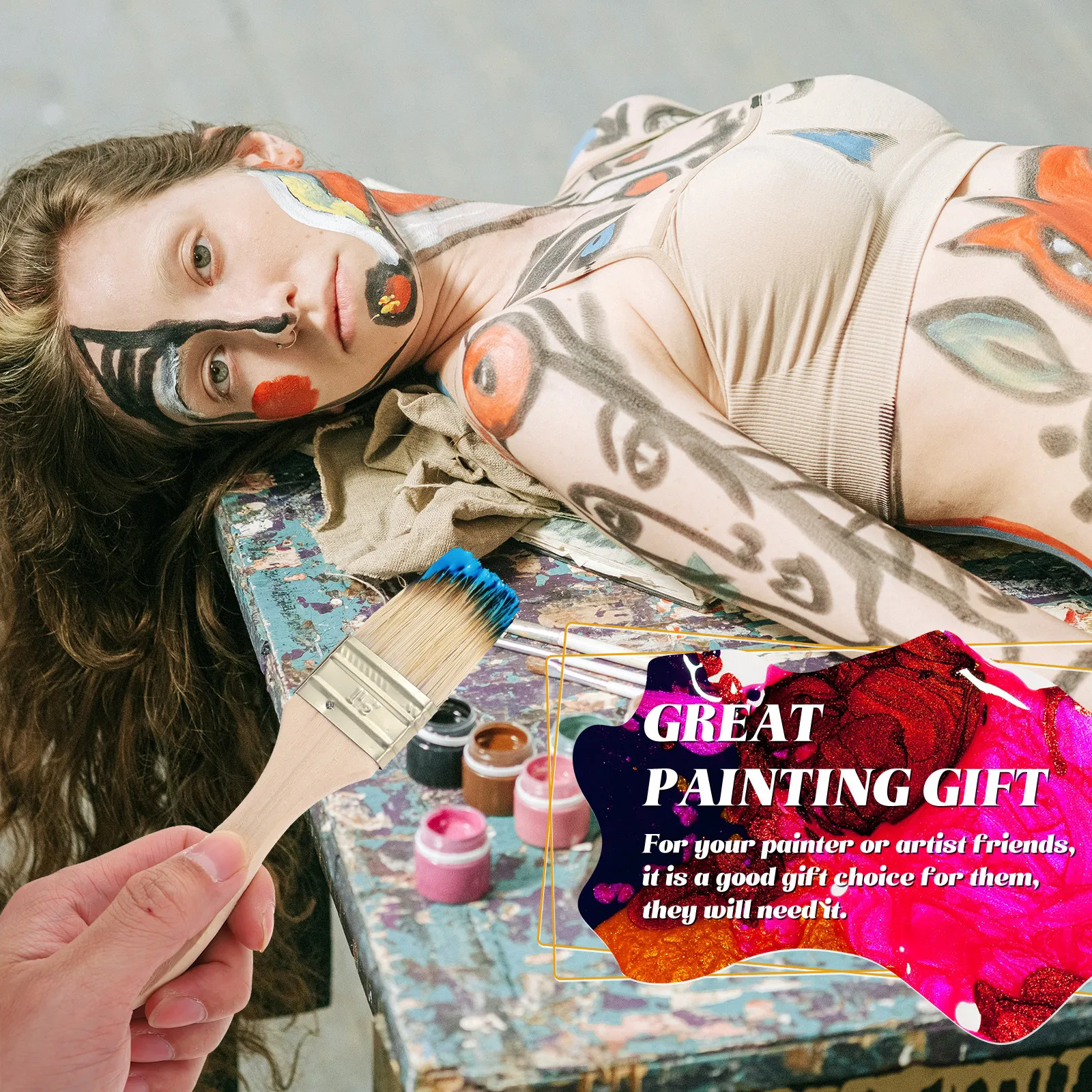 

5Pcs Thickened Paint Brushes Set Wood Handle Painting Brushes Fine Workmanship for Furniture Stencil Watercolor Oil Drawing Art