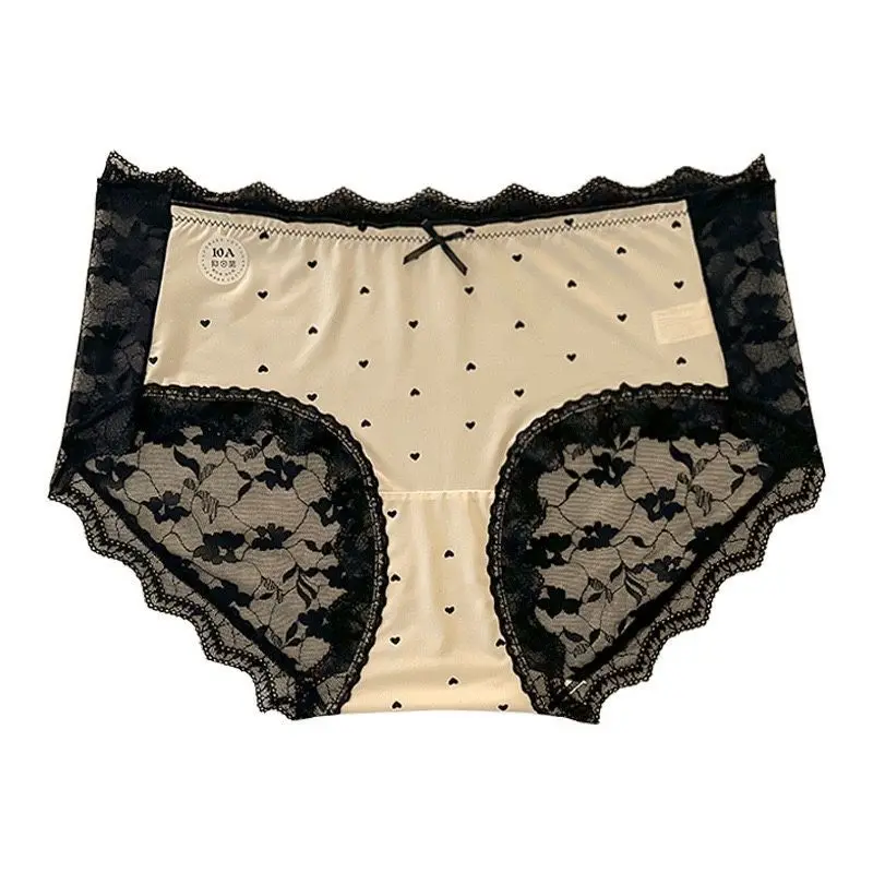 

Large Size Summer Women's Ice Silk Sexy Lace Panties Thin Sweet and Cute Soft Lace Edge Mid-waist Panties New Smooth and Soft