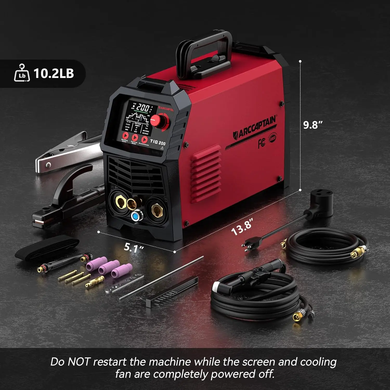 ARCCAPTAIN TIG200P 200Amp DC 5.1HF/Lift/Pulse/Spot TIG Stick Welder 110V/220V Dual Voltage Multi-Process Wleding Machine