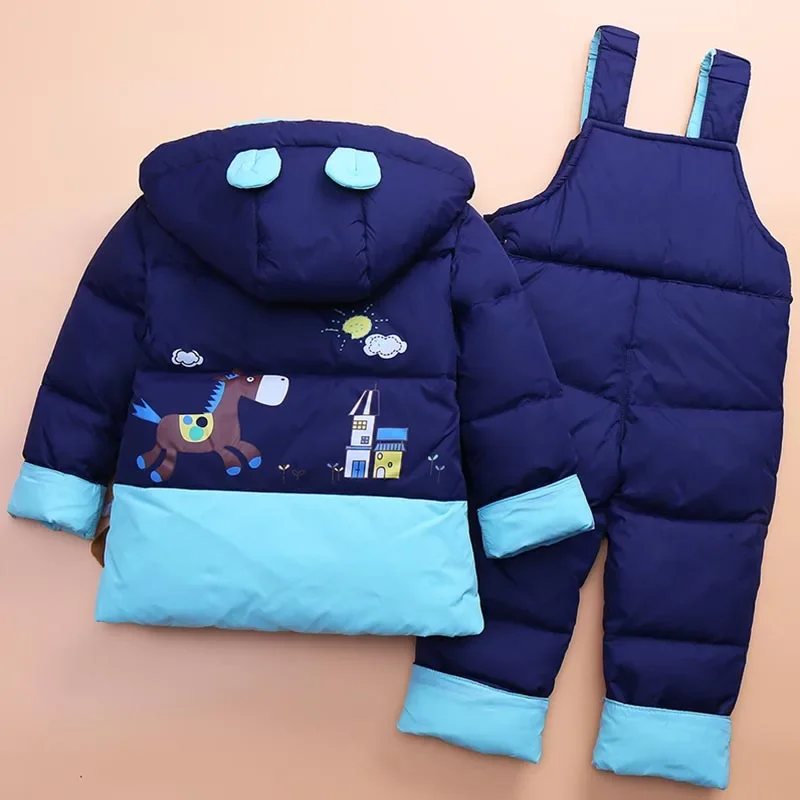 

Winter Children Snowsuit Hooded Coat+ Jumpsuit Boy Clothing Set Kids Down Jacket Overall for Girl Baby Warm Park Infant Overcoat