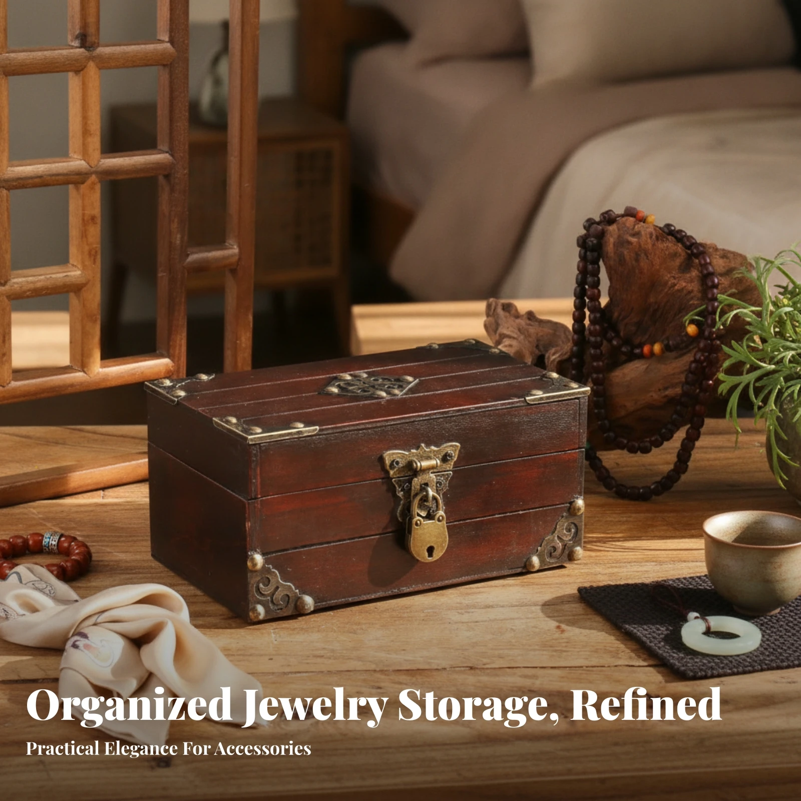 Rectangular Lockable Wooden Chest Metal Latch Decorative Pirate Treasure Box Wooden Jewelry Box Lockable Storage Chest