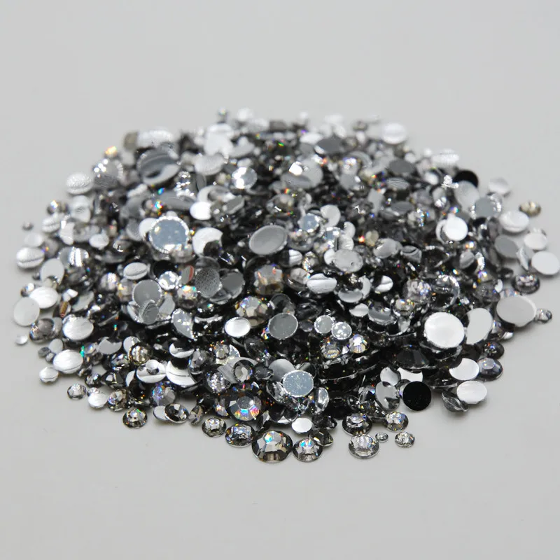 Apparel decoration Gray Color Mixed Sizes 3D Nail Art Rhinestones Flat Back Non Hot Fix Stones Acrylic Crystal DIY Strass