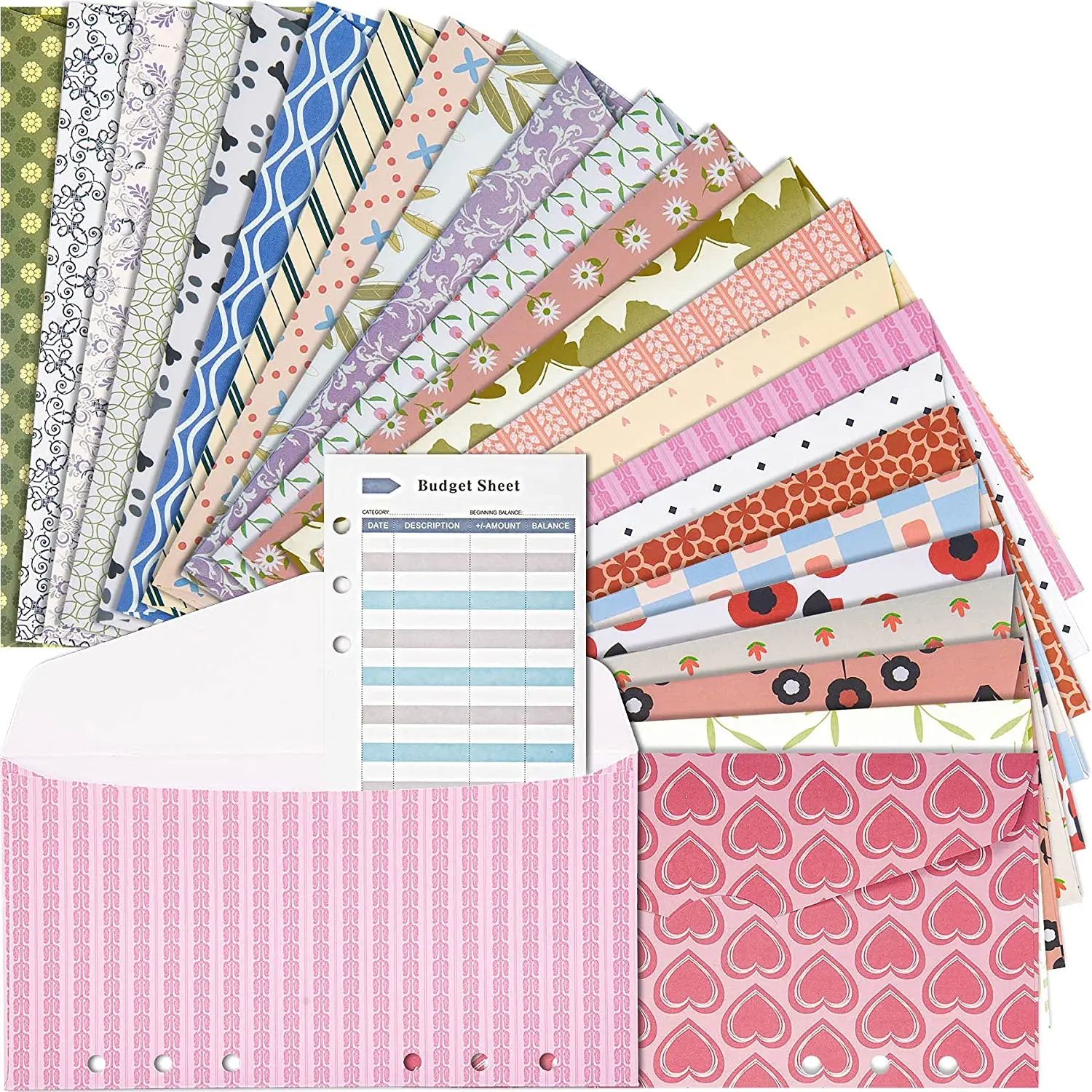 52 Pcs Assorted Colors A6 Budget Binder Envelopes and 24 Expense Tracker Budget Sheets,Cash Envelopes Inserts for Budget Planner