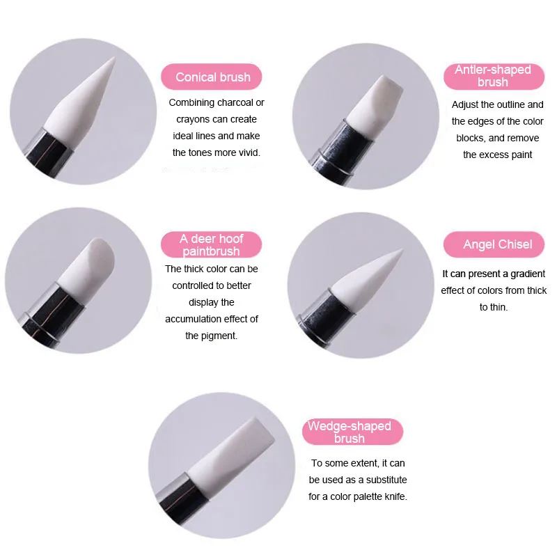 5 SZT. Różowy Dwustronny Pędzelek do Paznokci z Cyrkoniami Zestaw Pędzli do Paznokci Francuski Manicure Pędzel do Żelu Budującego Cienki Pędzel do Manicure Narzędzie XJS10